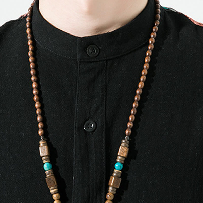 Buddha Stones Embroidery Patchwork Simple Design Three Quarter Sleeve Men's Cotton Linen Shirt - image 9