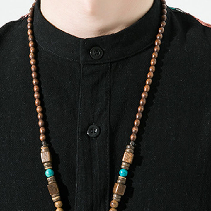 Buddha Stones Embroidery Patchwork Simple Design Three Quarter Sleeve Men's Cotton Linen Shirt - image 9