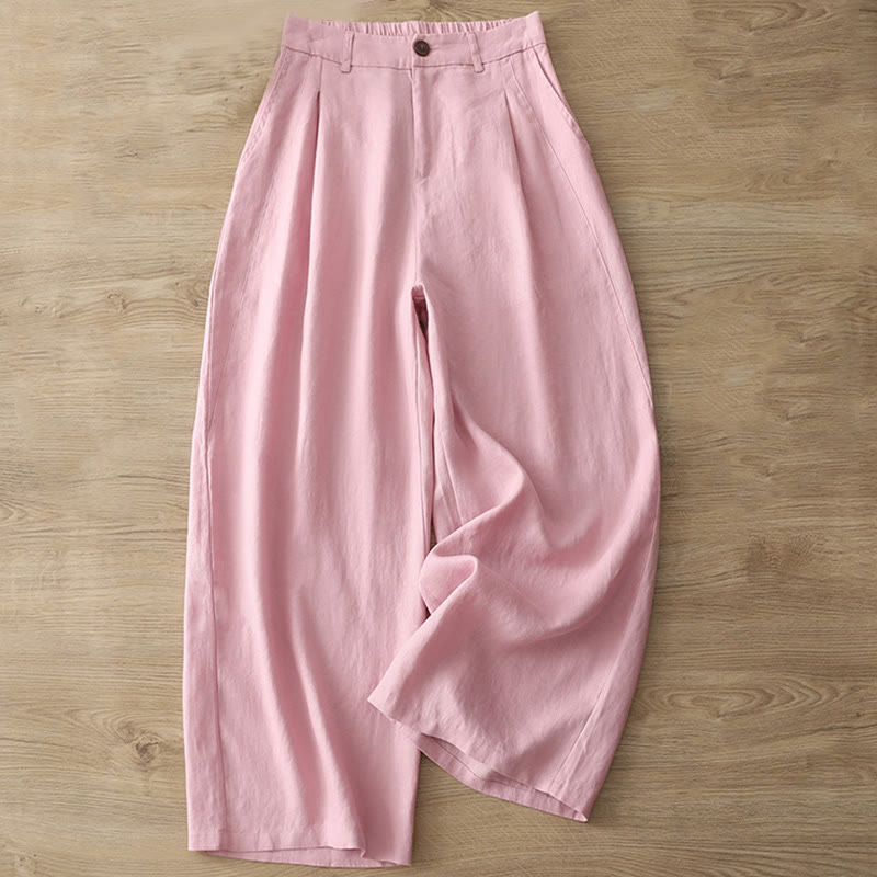 Buddha Stones Casual Retro Plain Women's Cotton Wide Leg Pants With Pockets Zipper - image 25