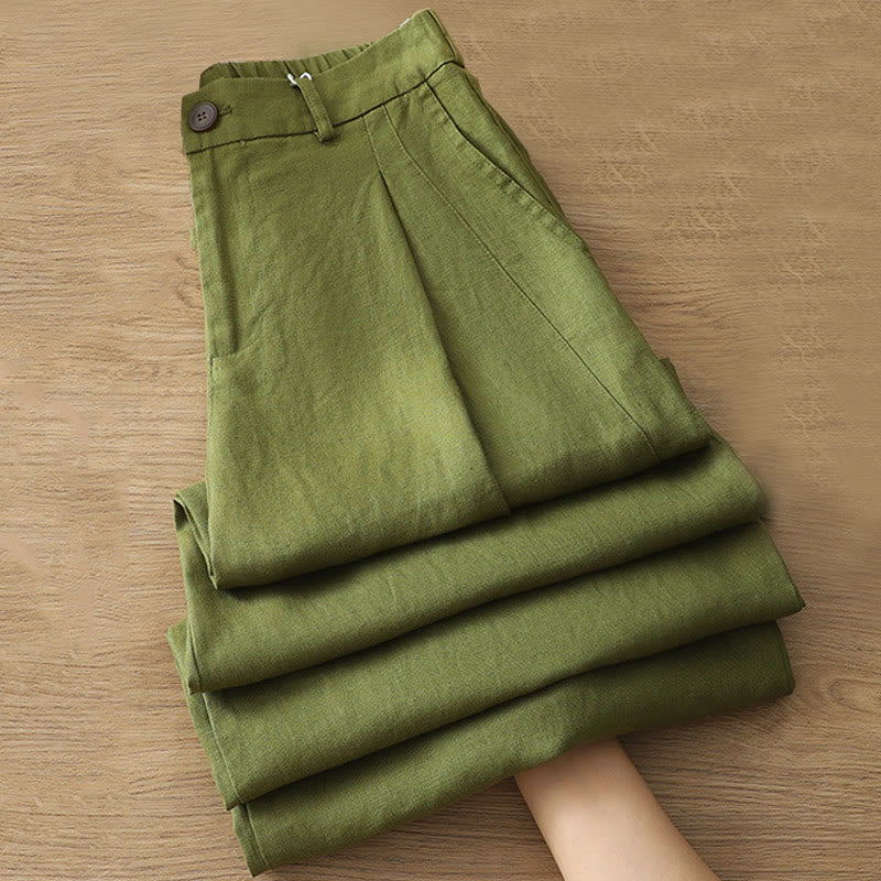 Buddha Stones Casual Retro Plain Women's Cotton Wide Leg Pants With Pockets Zipper - OliveDrab - US8-10，UK/AU12-14，EU40-42 (2XL) - image 19