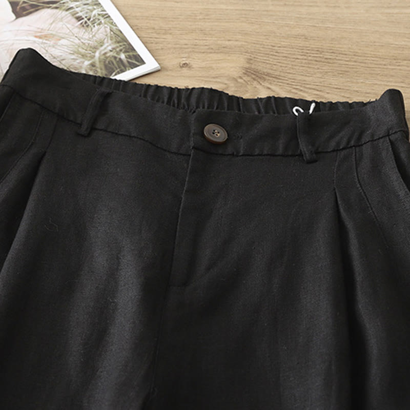 Buddha Stones Casual Retro Plain Women's Cotton Wide Leg Pants With Pockets Zipper - image 16