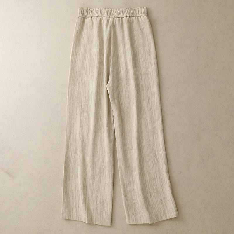 Buddha Stones Casual Summer Lace-Up Texture Design Women's Cotton Wide Leg Pants With Pockets - image 1