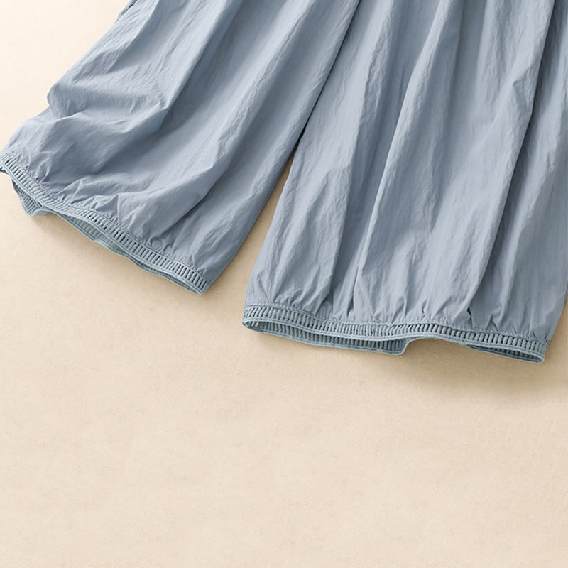 Buddha Stones Casual Hem Hollow Design Women's Cotton 7-8 Length Wide Leg Pants With Pockets - image 6