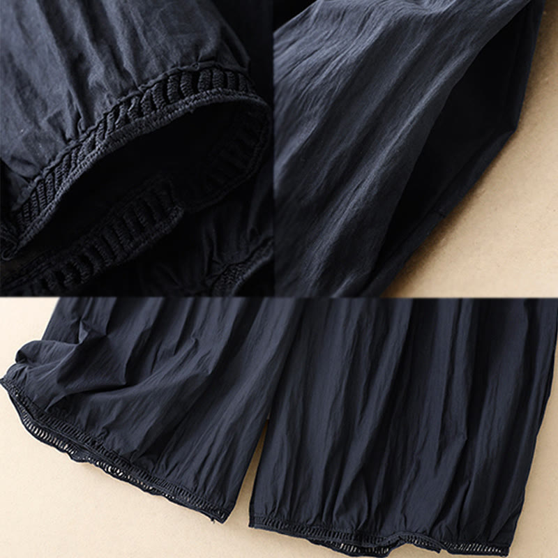 Buddha Stones Casual Hem Hollow Design Women's Cotton 7-8 Length Wide Leg Pants With Pockets - image 18