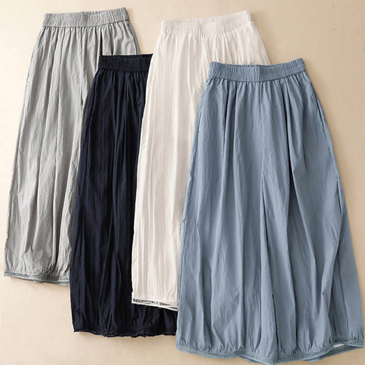 Buddha Stones Casual Hem Hollow Design Women's Cotton 7-8 Length Wide Leg Pants With Pockets - image 19