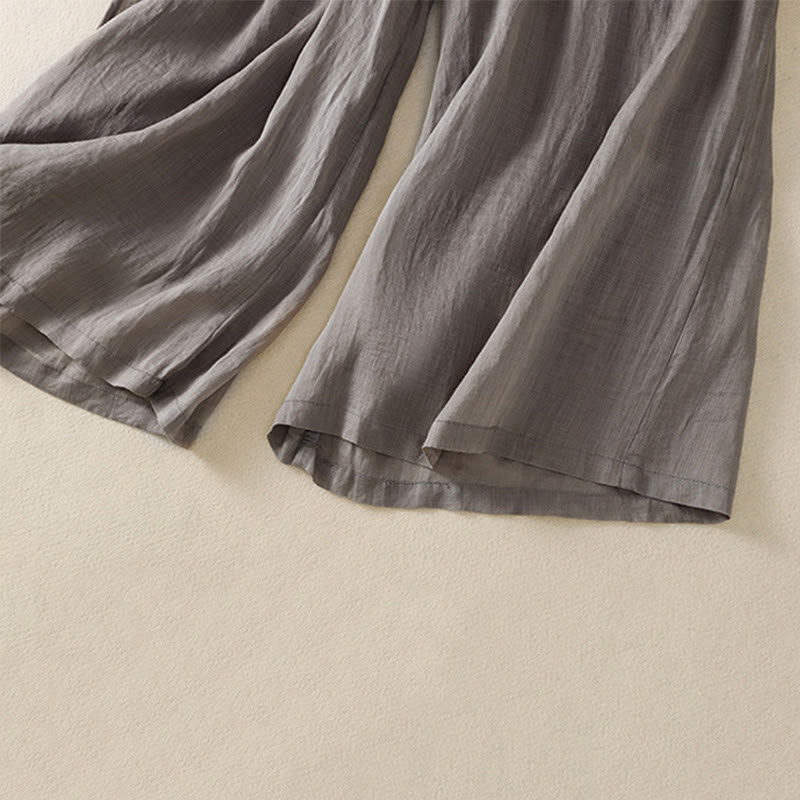 Buddha Stones Commute Embroidery Drawstring Women's Cotton Wide Leg Pants With Pockets - image 48