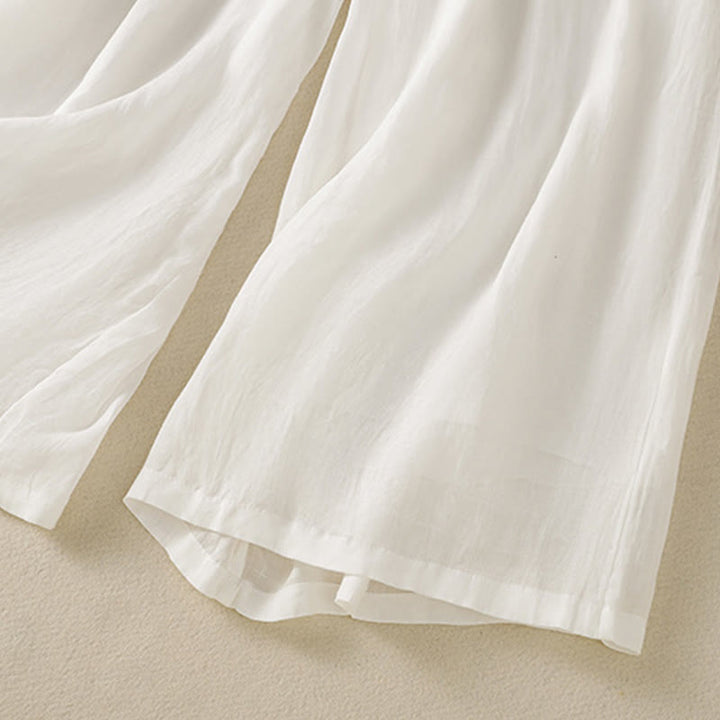 Buddha Stones Commute Embroidery Drawstring Women's Cotton Wide Leg Pants With Pockets - image 31