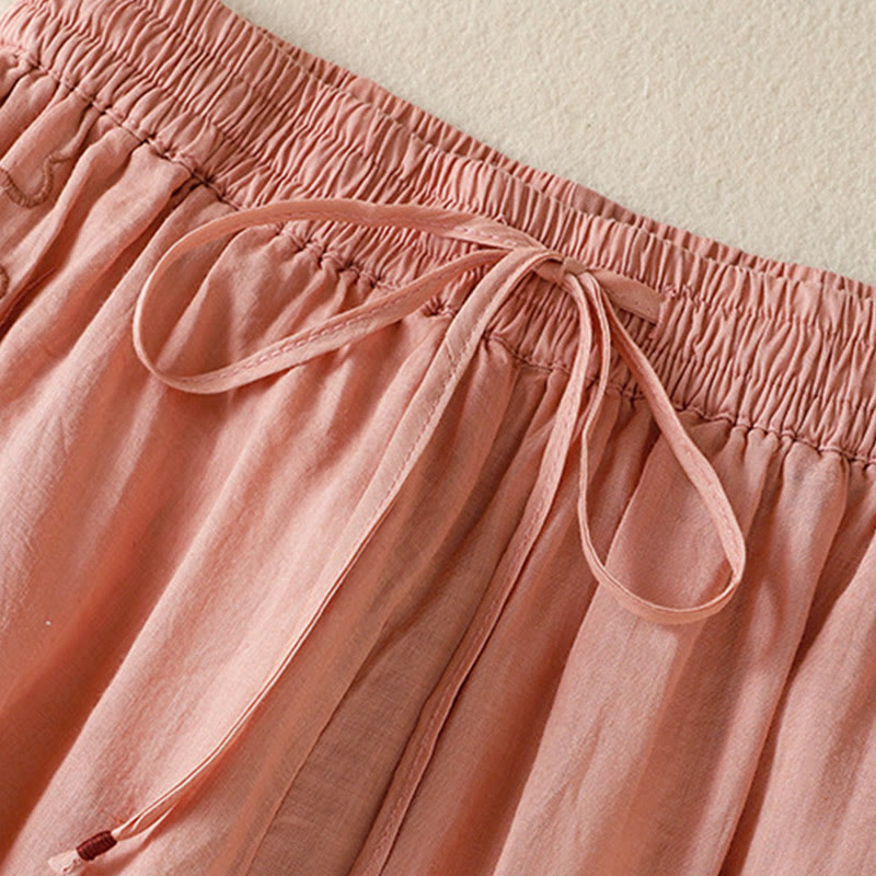 Buddha Stones Commute Embroidery Drawstring Women's Cotton Wide Leg Pants With Pockets - image 21