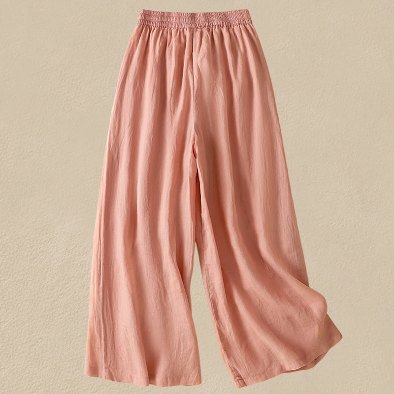 Buddha Stones Commute Embroidery Drawstring Women's Cotton Wide Leg Pants With Pockets - image 18