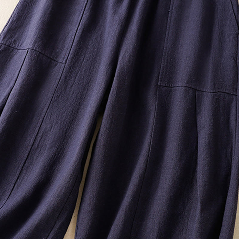 Buddha Stones Plain Simple Design High Waist Women's Cotton Linen Harem Pants With Pockets - image 23