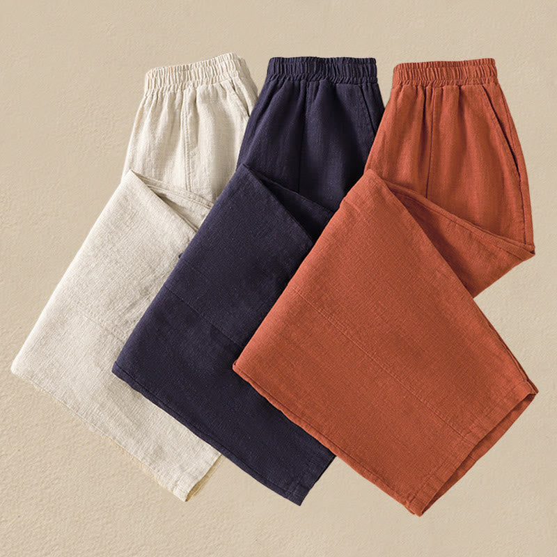 Buddha Stones Plain Simple Design High Waist Women's Cotton Linen Harem Pants With Pockets - image 26