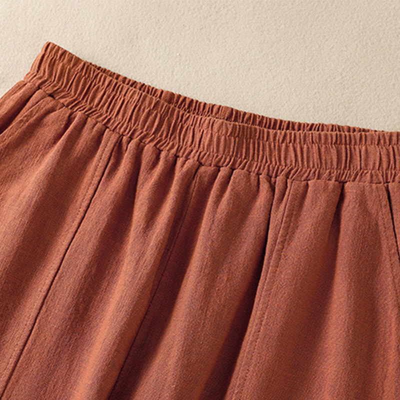 Buddha Stones Plain Simple Design High Waist Women's Cotton Linen Harem Pants With Pockets - image 14