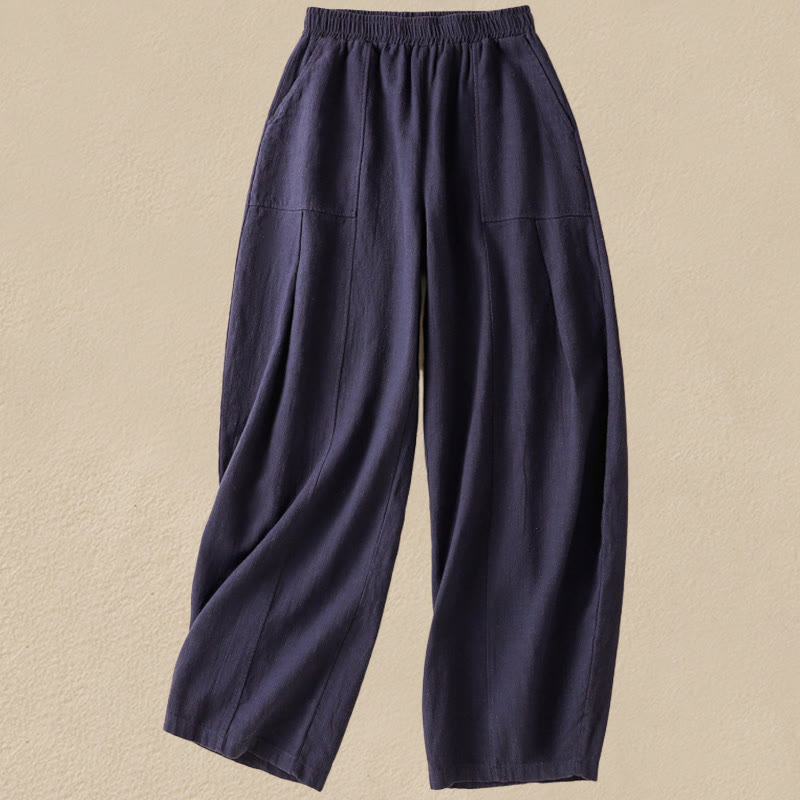 Buddha Stones Plain Simple Design High Waist Women's Cotton Linen Harem Pants With Pockets - MidnightBlue - US8-10，UK/AU12-14，EU40-42 (2XL) - image 17