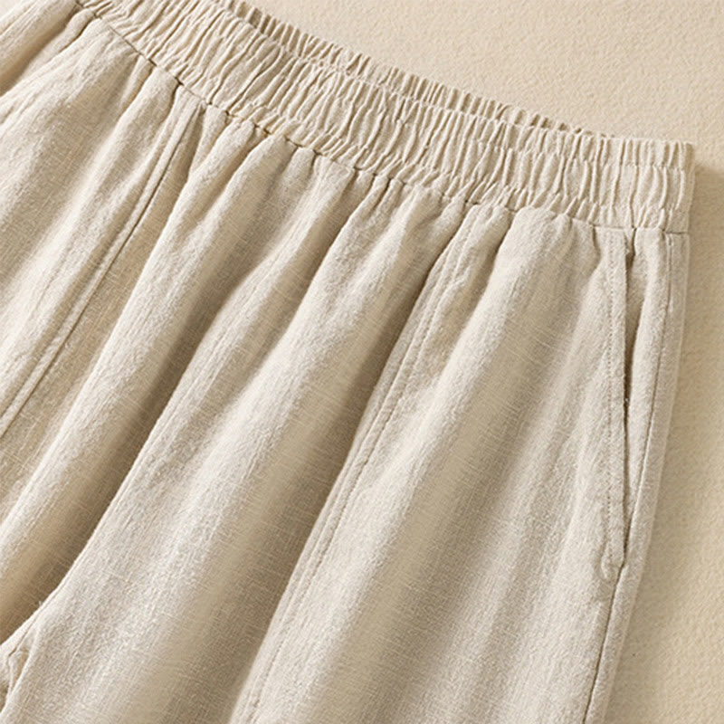 Buddha Stones Plain Simple Design High Waist Women's Cotton Linen Harem Pants With Pockets - image 3