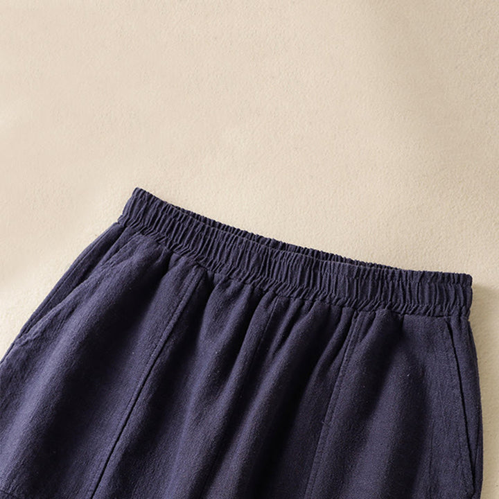 Buddha Stones Plain Simple Design High Waist Women's Cotton Linen Harem Pants With Pockets - image 19