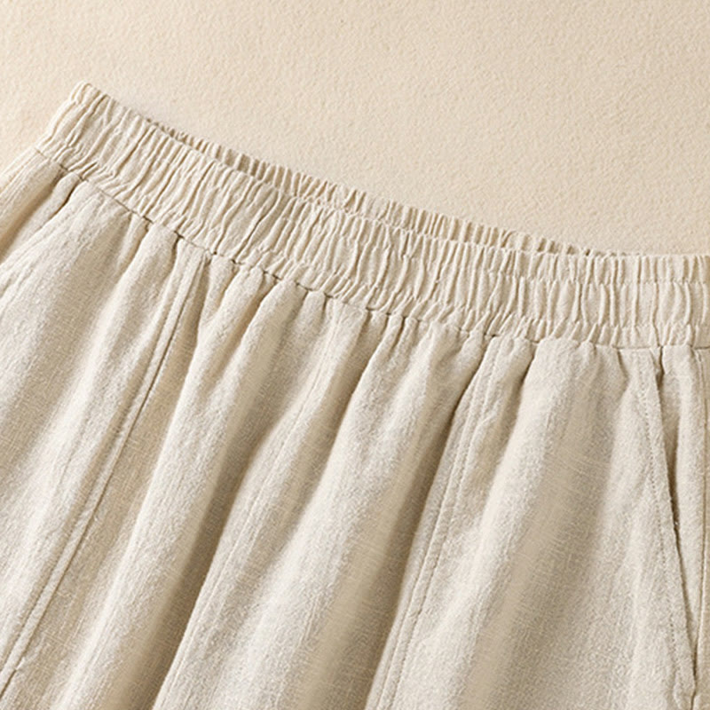 Buddha Stones Plain Simple Design High Waist Women's Cotton Linen Harem Pants With Pockets - image 2