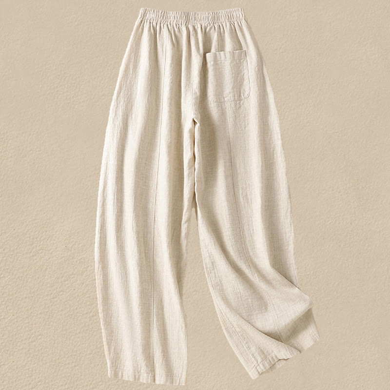 Buddha Stones Plain Simple Design High Waist Women's Cotton Linen Harem Pants With Pockets - image 1