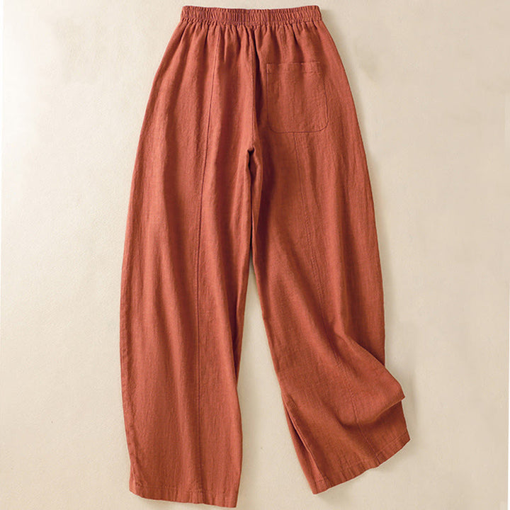 Buddha Stones Plain Simple Design High Waist Women's Cotton Linen Harem Pants With Pockets - image 12