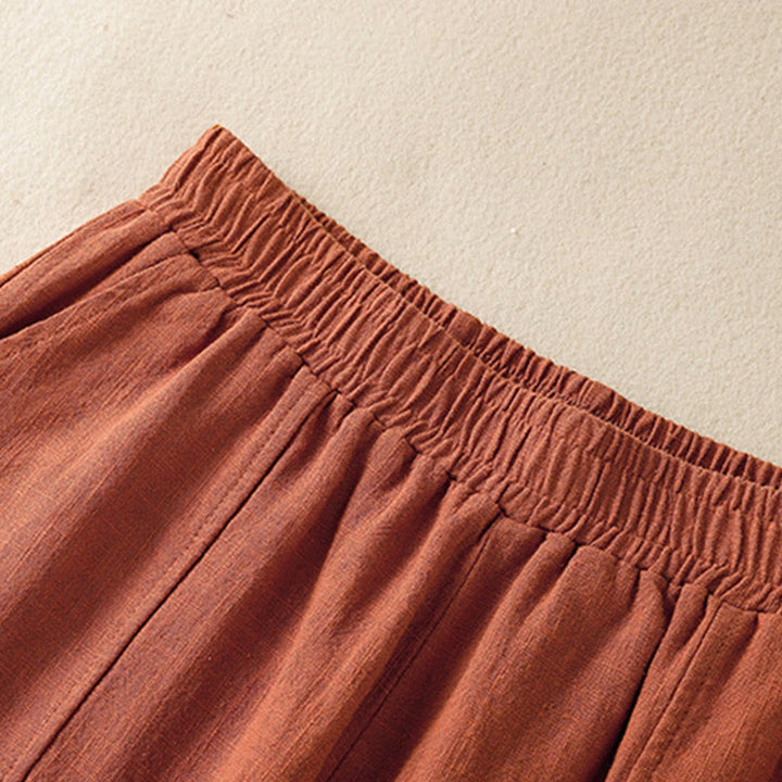 Buddha Stones Plain Simple Design High Waist Women's Cotton Linen Harem Pants With Pockets - image 13