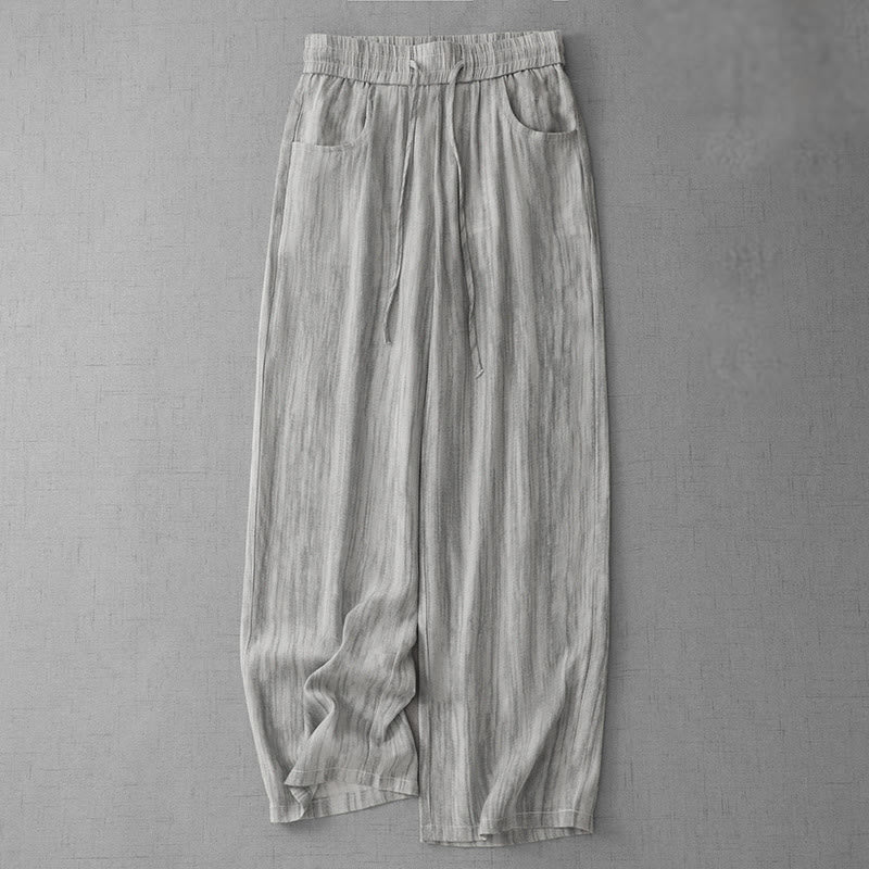 Buddha Stones Casual Tie-Dye Striped Design Drawstring Women's Cotton Wide Leg Pants With Pockets - LightGrey - US12，UK/AU16，EU44 (3XL) - image 0