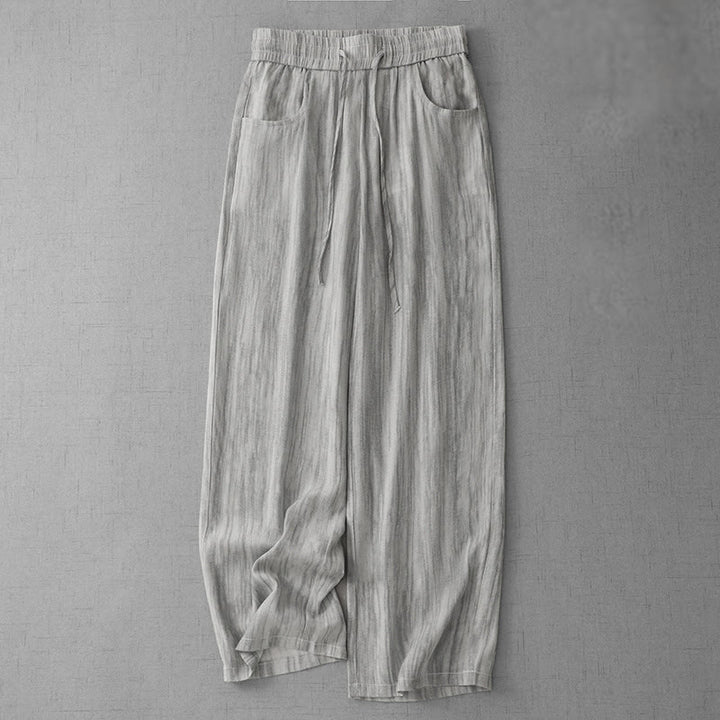Buddha Stones Casual Tie-Dye Striped Design Drawstring Women's Cotton Wide Leg Pants With Pockets - LightGrey - US12，UK/AU16，EU44 (3XL) - image 0