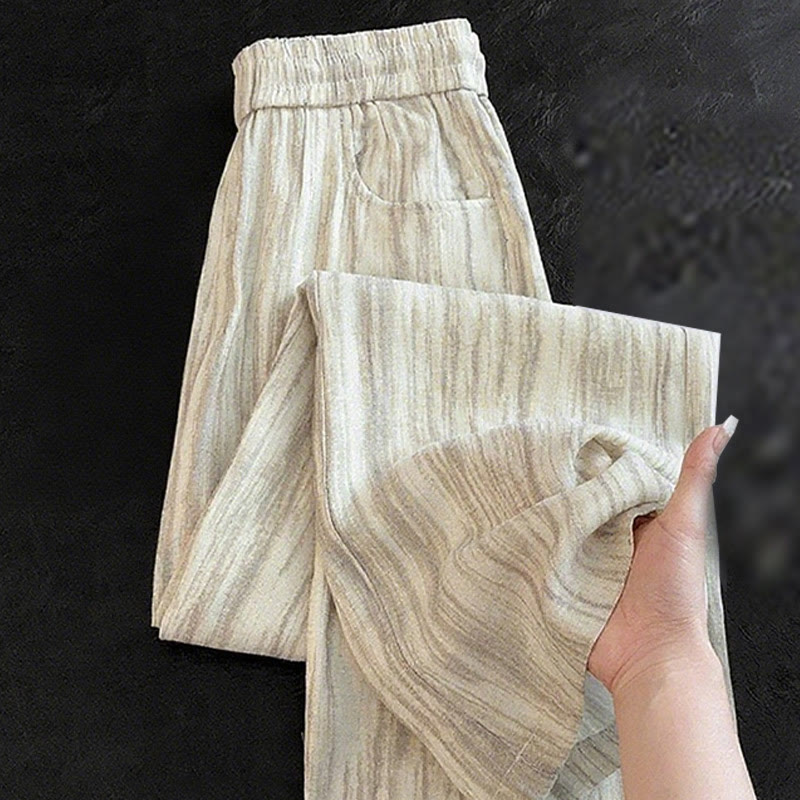 Buddha Stones Casual Tie-Dye Striped Design Drawstring Women's Cotton Wide Leg Pants With Pockets - PaleGoldenrod - US12，UK/AU16，EU44 (3XL) - image 5