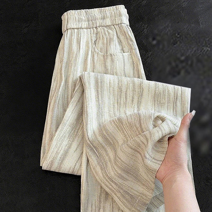 Buddha Stones Casual Tie-Dye Striped Design Drawstring Women's Cotton Wide Leg Pants With Pockets - PaleGoldenrod - US12，UK/AU16，EU44 (3XL) - image 5