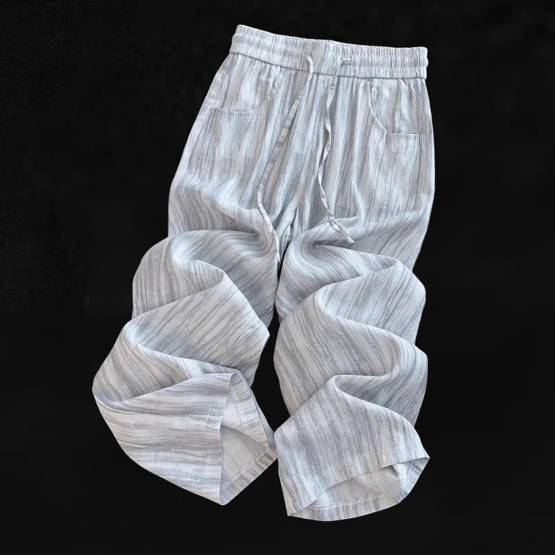 Buddha Stones Casual Tie-Dye Striped Design Drawstring Women's Cotton Wide Leg Pants With Pockets - image 1