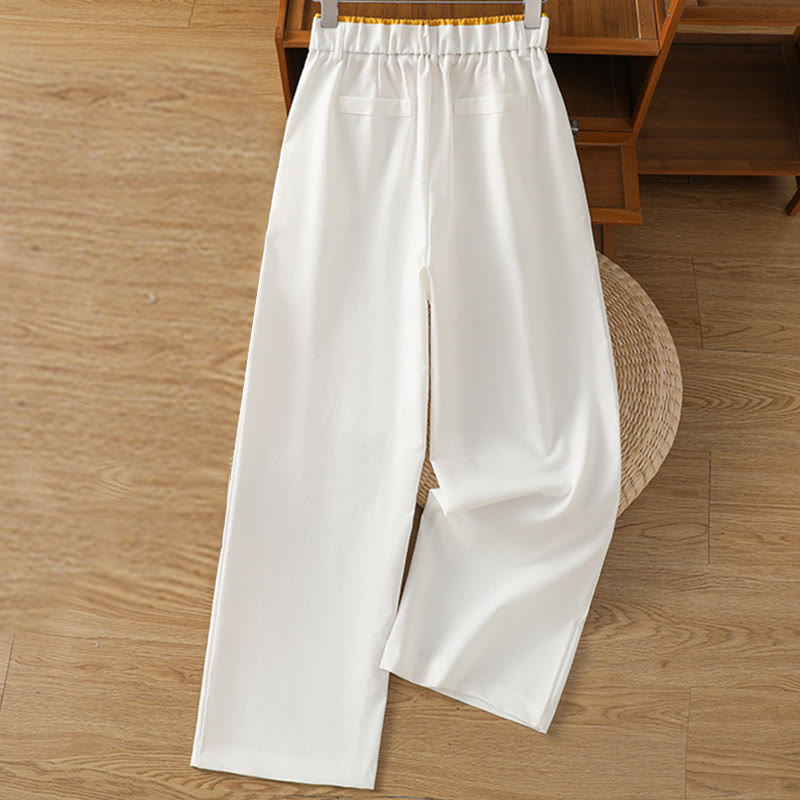 Buddha Stones Casual Hollow Lace Waistband Design Women's Cotton Linen Wide Leg Pants With Pockets - image 27