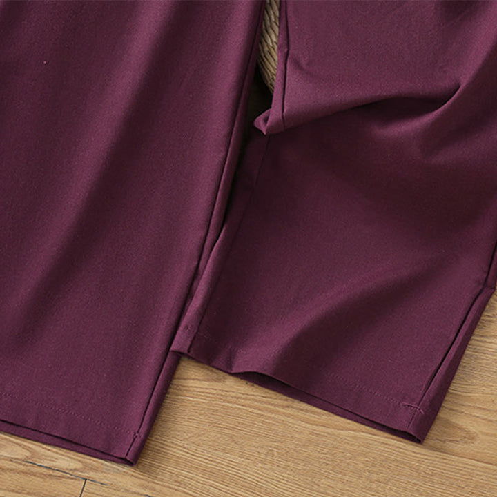 Buddha Stones Casual Hollow Lace Waistband Design Women's Cotton Linen Wide Leg Pants With Pockets - image 24