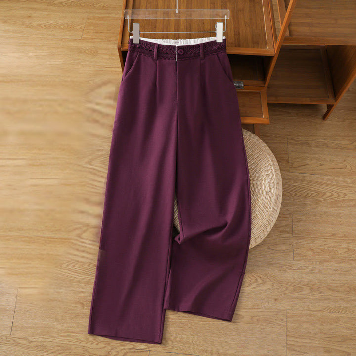 Buddha Stones Casual Hollow Lace Waistband Design Women's Cotton Linen Wide Leg Pants With Pockets - Purple - US12，UK/AU16，EU44 (3XL) - image 19