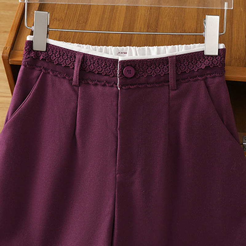 Buddha Stones Casual Hollow Lace Waistband Design Women's Cotton Linen Wide Leg Pants With Pockets - image 22