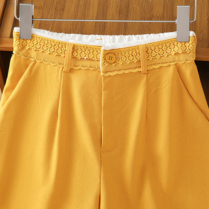 Buddha Stones Casual Hollow Lace Waistband Design Women's Cotton Linen Wide Leg Pants With Pockets - image 15
