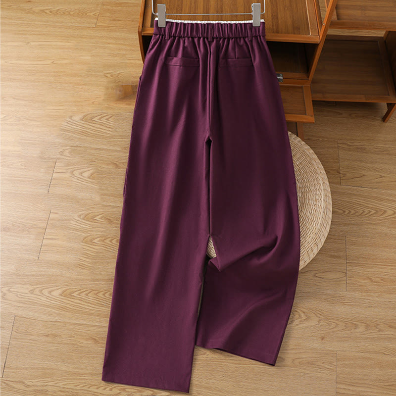 Buddha Stones Casual Hollow Lace Waistband Design Women's Cotton Linen Wide Leg Pants With Pockets - image 20