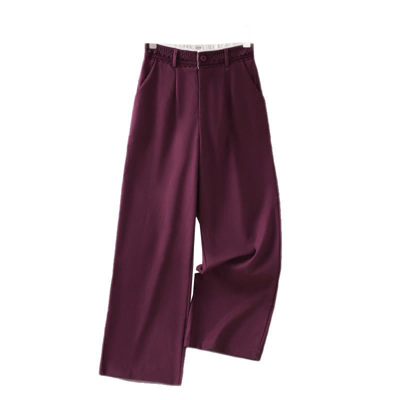 Buddha Stones Casual Hollow Lace Waistband Design Women's Cotton Linen Wide Leg Pants With Pockets - image 25
