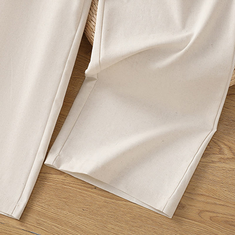Buddha Stones Casual Hollow Lace Waistband Design Women's Cotton Linen Wide Leg Pants With Pockets - image 11