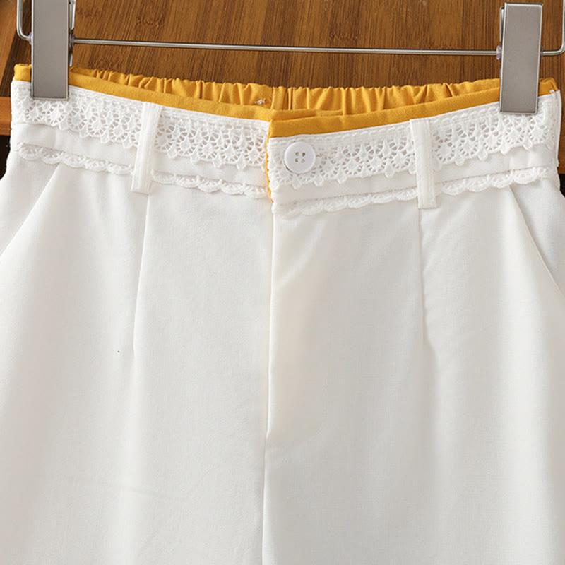 Buddha Stones Casual Hollow Lace Waistband Design Women's Cotton Linen Wide Leg Pants With Pockets - image 29