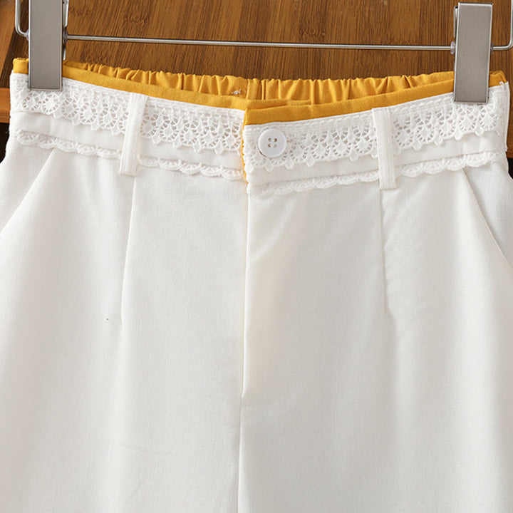Buddha Stones Casual Hollow Lace Waistband Design Women's Cotton Linen Wide Leg Pants With Pockets - image 29