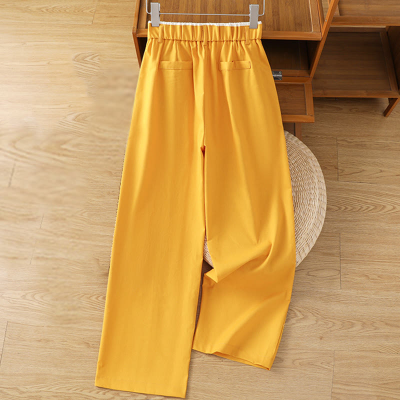 Buddha Stones Casual Hollow Lace Waistband Design Women's Cotton Linen Wide Leg Pants With Pockets - image 14