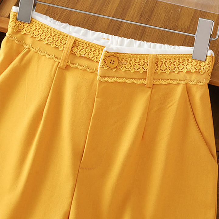 Buddha Stones Casual Hollow Lace Waistband Design Women's Cotton Linen Wide Leg Pants With Pockets - image 16