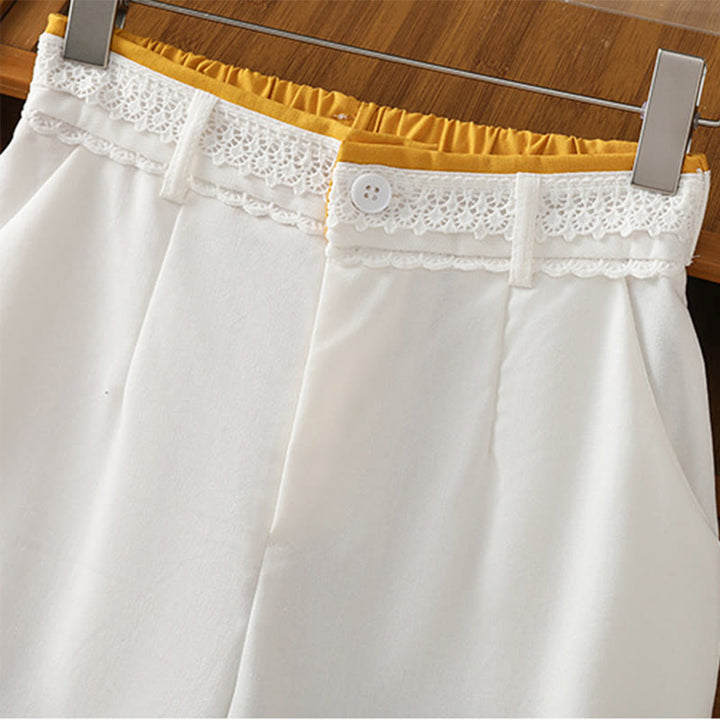 Buddha Stones Casual Hollow Lace Waistband Design Women's Cotton Linen Wide Leg Pants With Pockets - image 28