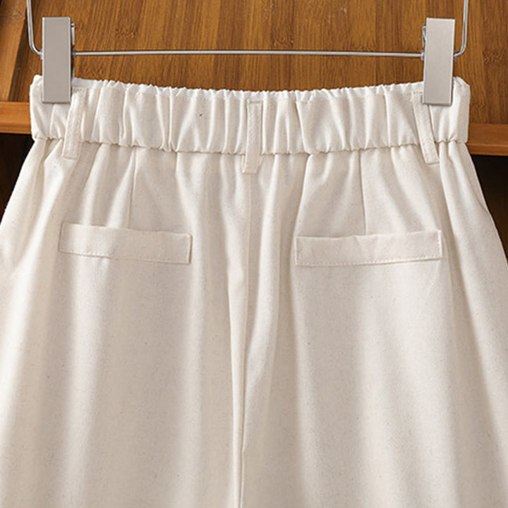 Buddha Stones Casual Hollow Lace Waistband Design Women's Cotton Linen Wide Leg Pants With Pockets - image 10