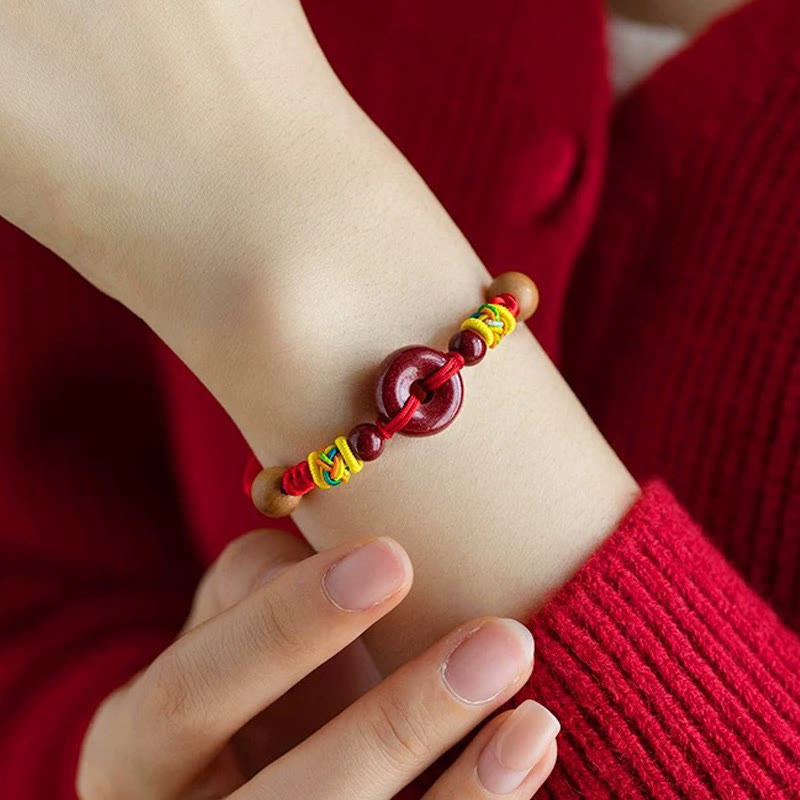 Buddha Stones Red String Peach Wood Peace Buckle Cinnabar Protection Adult Kid Bracelet - image 3