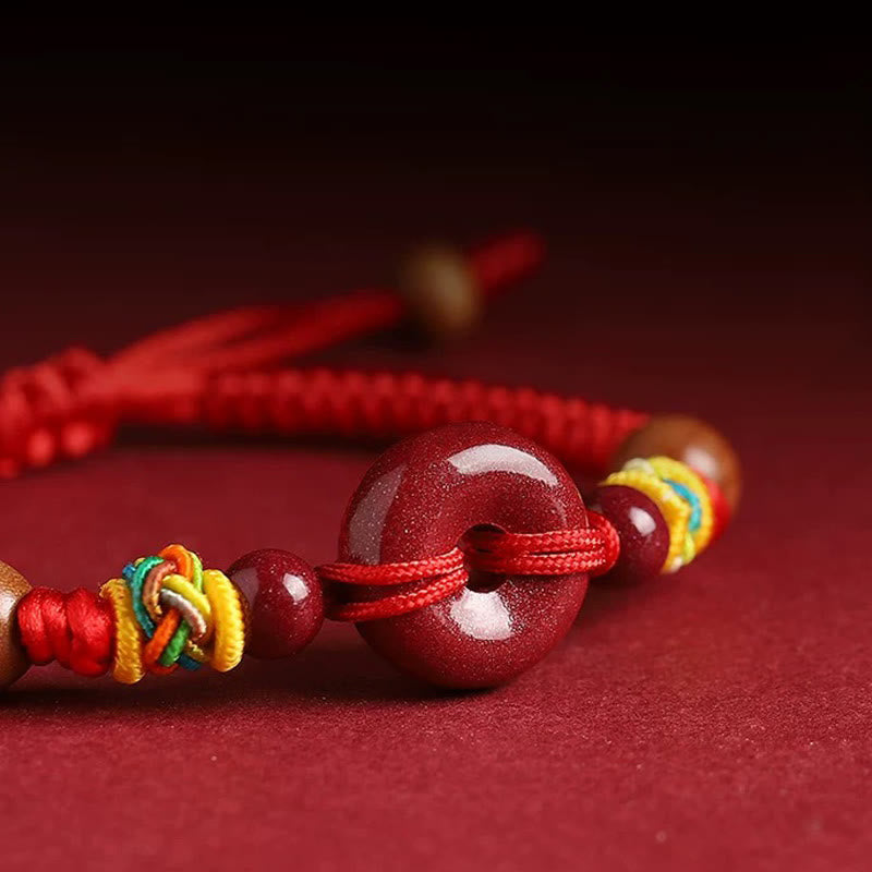 Buddha Stones Red String Peach Wood Peace Buckle Cinnabar Protection Adult Kid Bracelet - image 1
