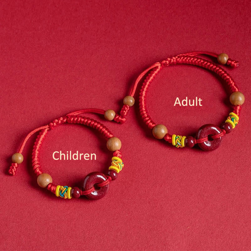 Buddha Stones Red String Peach Wood Peace Buckle Cinnabar Protection Adult Kid Bracelet - image 2