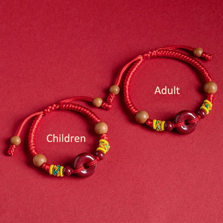 Buddha Stones Red String Peach Wood Peace Buckle Cinnabar Protection Adult Kid Bracelet - image 2