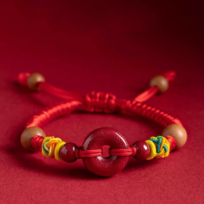 Buddha Stones Red String Peach Wood Peace Buckle Cinnabar Protection Adult Kid Bracelet - Kid(Wrist Circumference: 11-12cm) - image 0