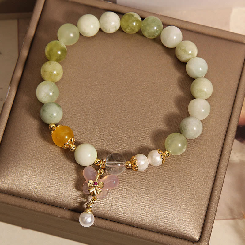 Buddha Stones Natural Butterfly Serpentine Jade Yanyuan Agate Luck Bracelet - image 7