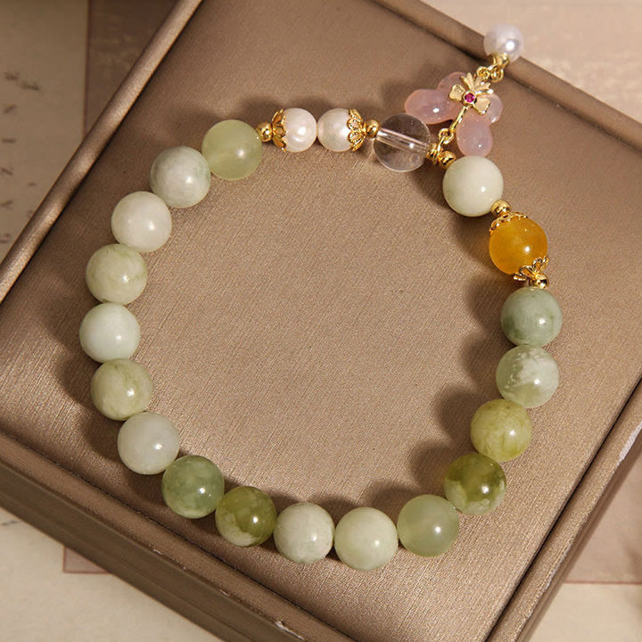 Buddha Stones Natural Butterfly Serpentine Jade Yanyuan Agate Luck Bracelet - image 9