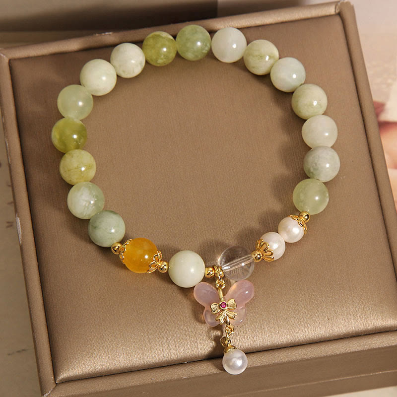 Buddha Stones Natural Butterfly Serpentine Jade Yanyuan Agate Luck Bracelet - image 8